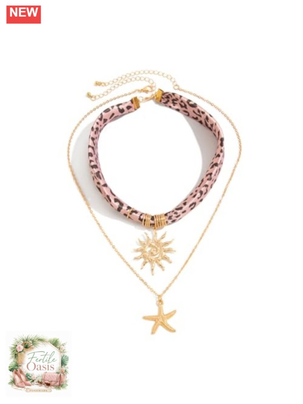 Starfish Pendant Necklace 14K Gold Plated Layered Scarf Necklace Adjustable
